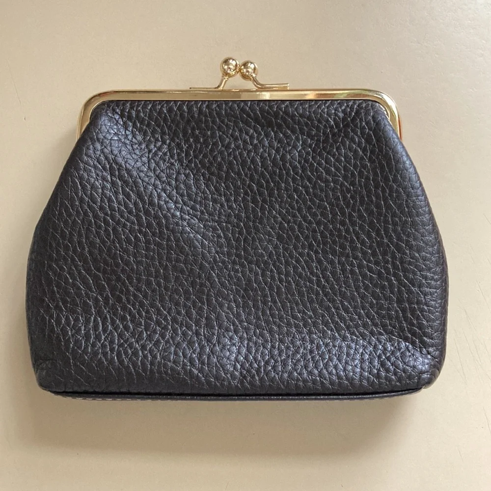 Dooney & Bourke Dark Brown Pebbled Leather Kiss Lock Wallet Pouch Coin Purse - Picture 2 of 7